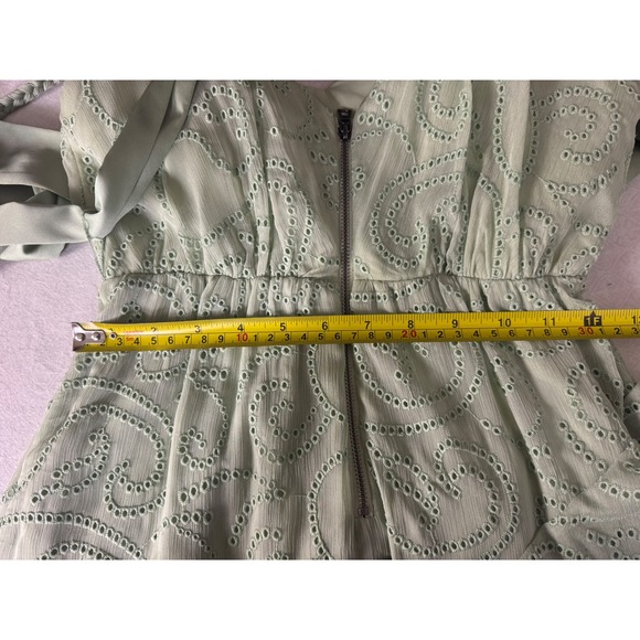 Alice+Olivia Sage Green Ruffle Maxi Dress V Neck Tie Waist Size 2 - Picture 9 of 14